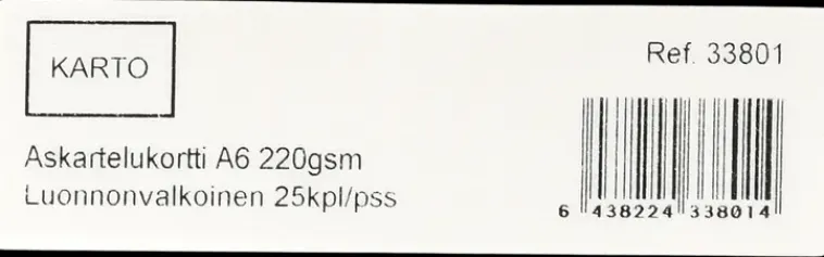 Karto Askartelutarvikkeet<Askartelukortti A6 220 Gsm Luonnon Valkoinen 25 Kpl/Pss