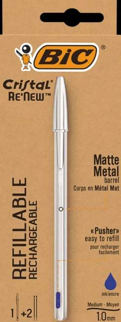 BiC Toimistotarvikkeet>Cristal Re-New Kuulakyna + Kaksi Tayttosailiota Sininen Muste