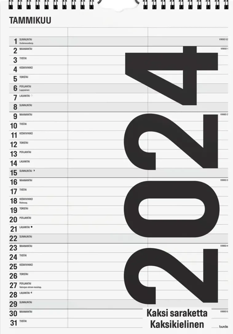 Burde Kalenterit>Seinakalenteri 2024 Black And White 2 Saraketta