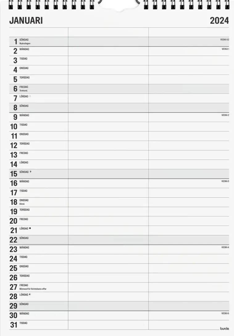 Burde Kalenterit>Seinakalenteri 2024 Black And White 2 Saraketta
