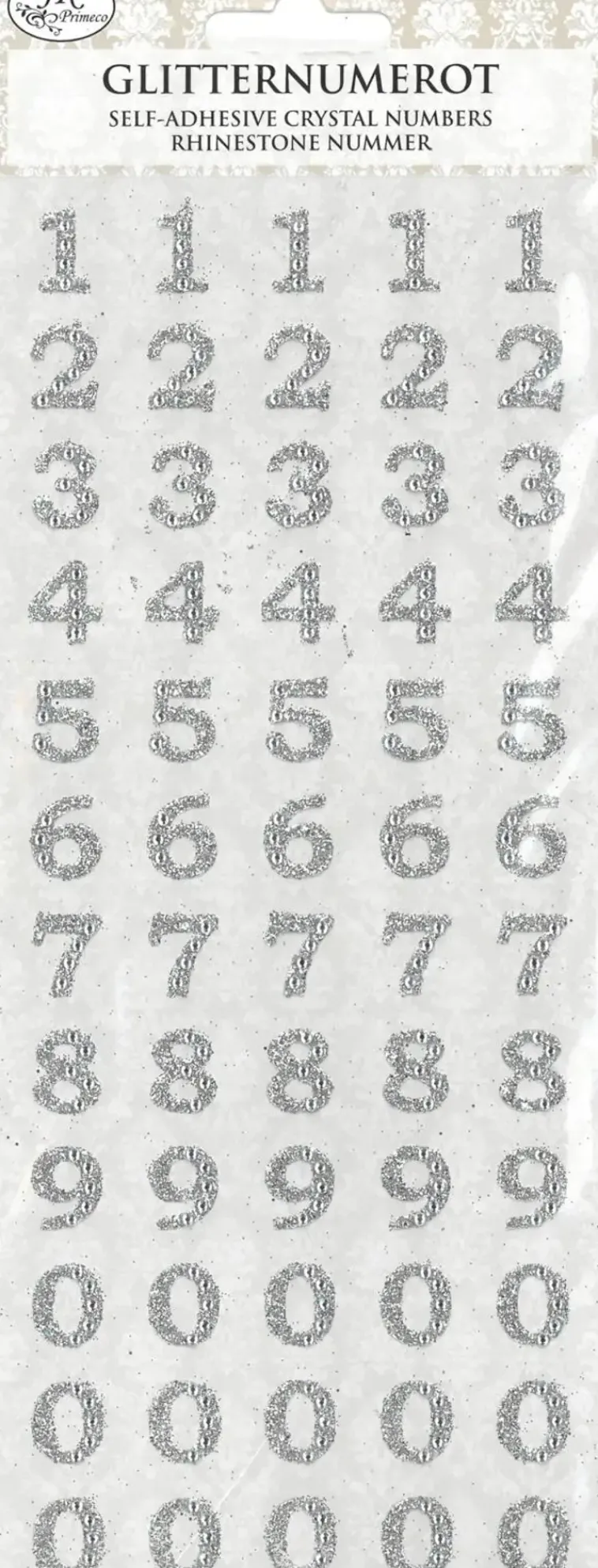J.K. Primeco Askartelutarvikkeet<Glitternumerotarra Hopea