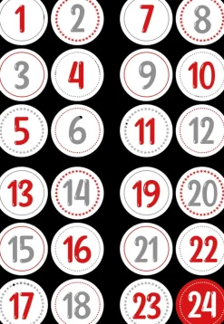 J.K. Primeco Askartelutarvikkeet<Joulukalenteritarra Numerot Punaharmaa 4 Ark