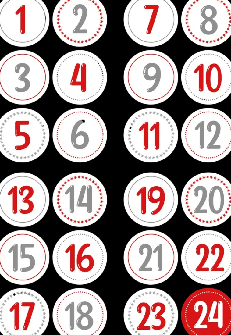 J.K. Primeco Askartelutarvikkeet<Joulukalenteritarra Numerot Punaharmaa 4 Ark