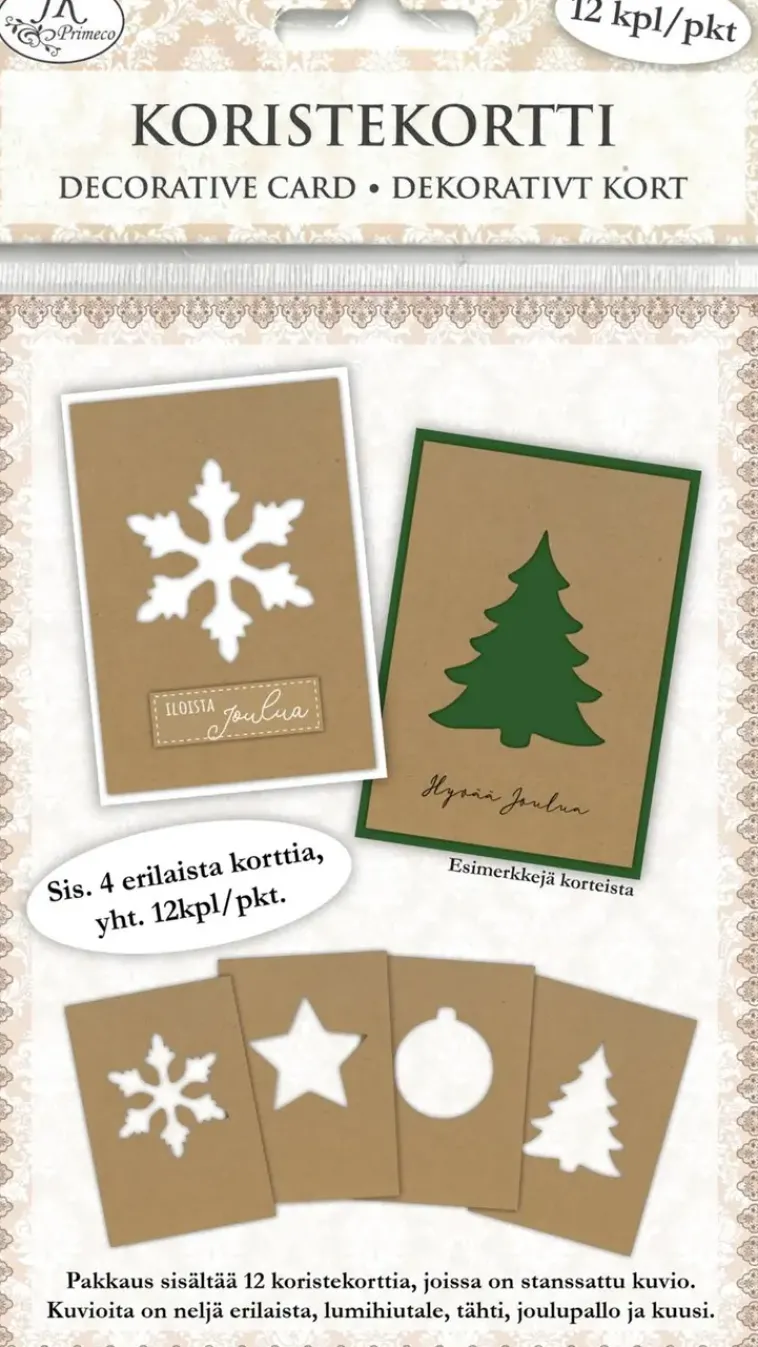 J.K. Primeco Askartelutarvikkeet<Koristekortti Joulukuviot Uusioruskea 12 Kpl