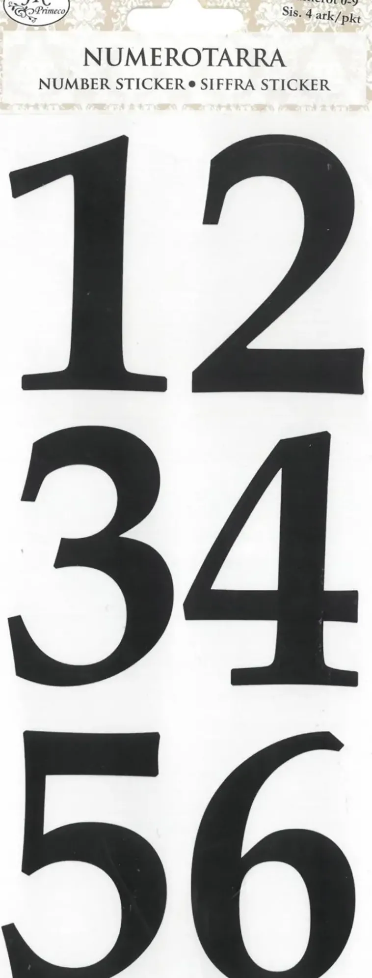 J.K. Primeco Askartelutarvikkeet<Numerotarra Iso 4Ark