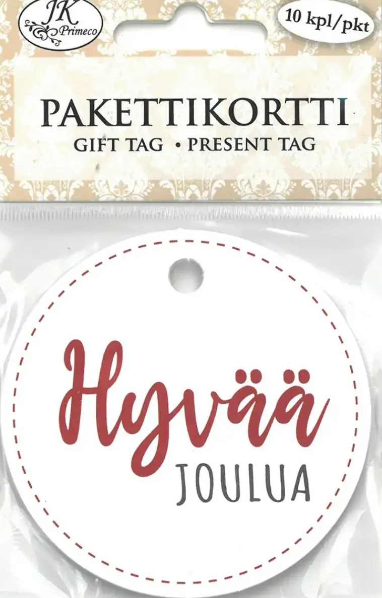 J.K. Primeco Askartelutarvikkeet<Pakettikortti Pyorea Jouluteksti Valkoinen 10 Kpl