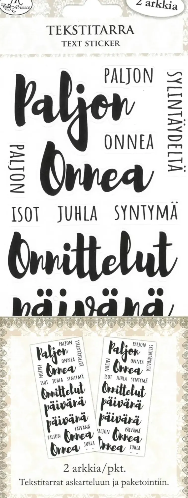 J.K. Primeco Askartelutarvikkeet<Tekstitarra Pitka Onnittelut 2Ark