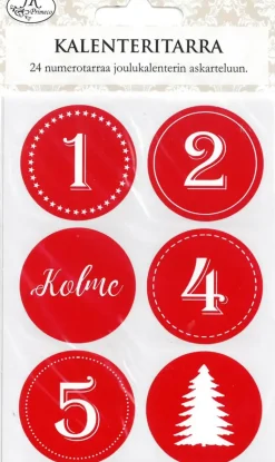 J.K. Primeco Askartelutarvikkeet>Joulukalenteritarra Punavalko 4Ark/Pkt
