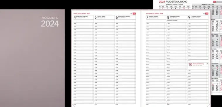 CC Kalenterit Kalenterit>Poytakalenteri Aikamuistio Ommeltu 2024, Rose