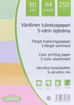 Tee-Hoo Paperitarvikkeet>Teehoo Varillinen Tulostuspaperi A4 250Kpl 5 Varia