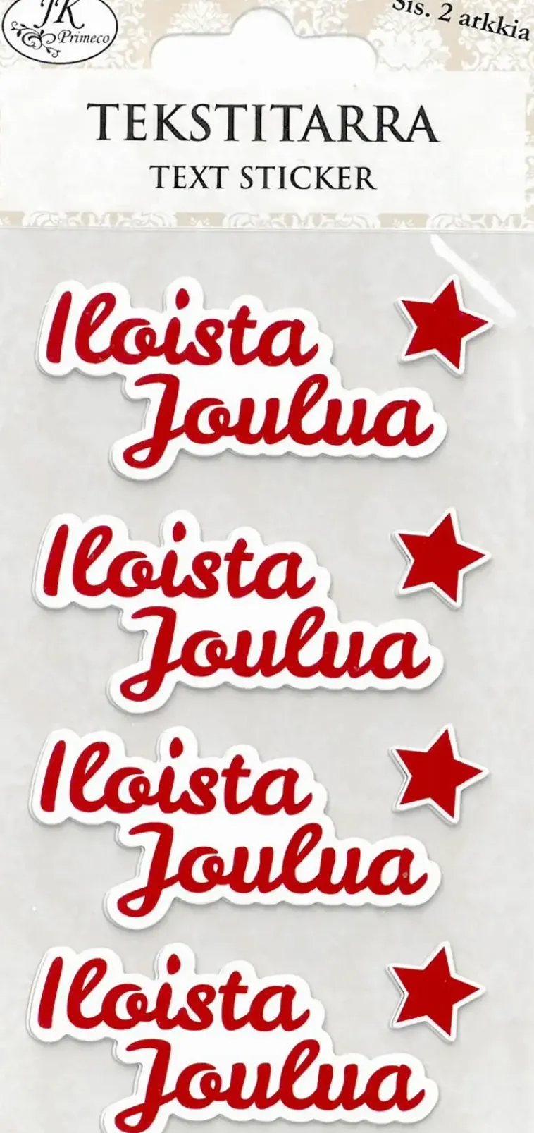 J.K. Primeco Askartelutarvikkeet<Tekstitarra Jouluteksti + Tahdet Punainen 2Ark/Pkt